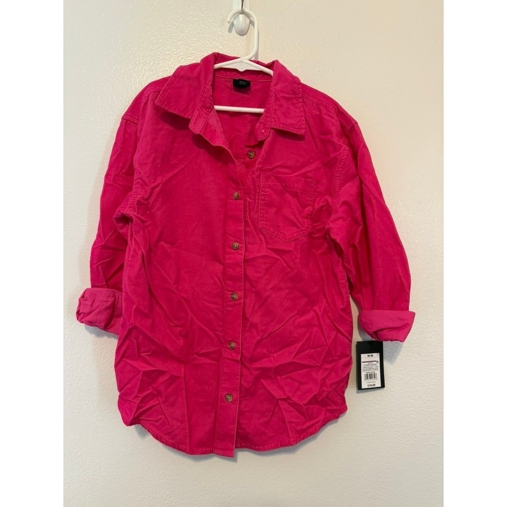 Art Class Kids Hot Magenta Pink Corduroy Button Down Shirt Size M 8 New
